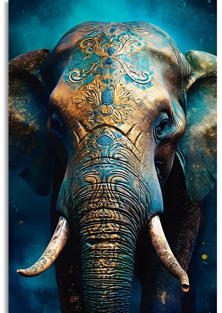Tablou elefant albastru-auriu