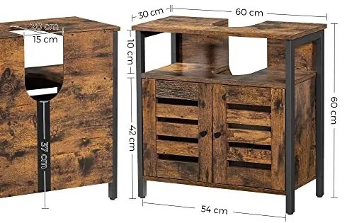 Dulap de depozitare pentru lavoar, Vasagle, Negru , 60x30x60 cm