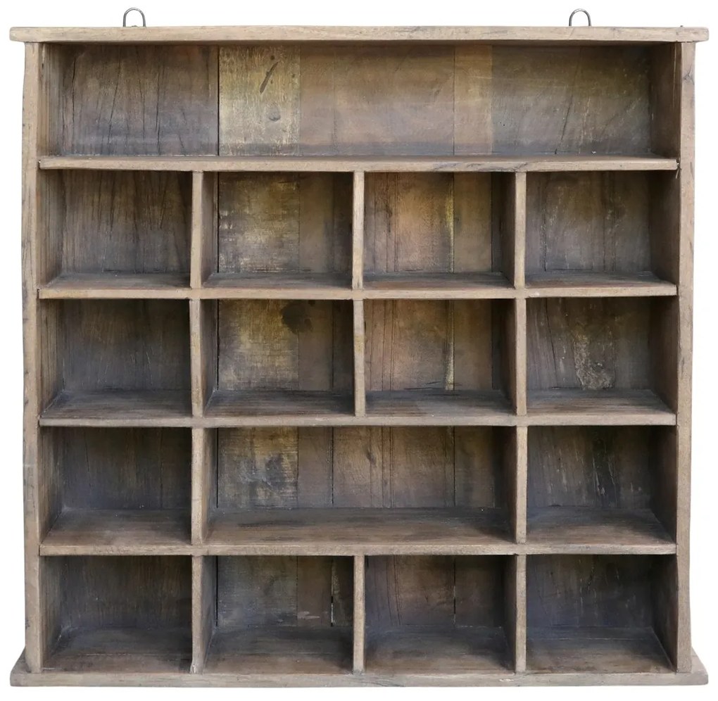 Etajeră din lemn reciclat, cu compartimente, stil rustic, Grimaud