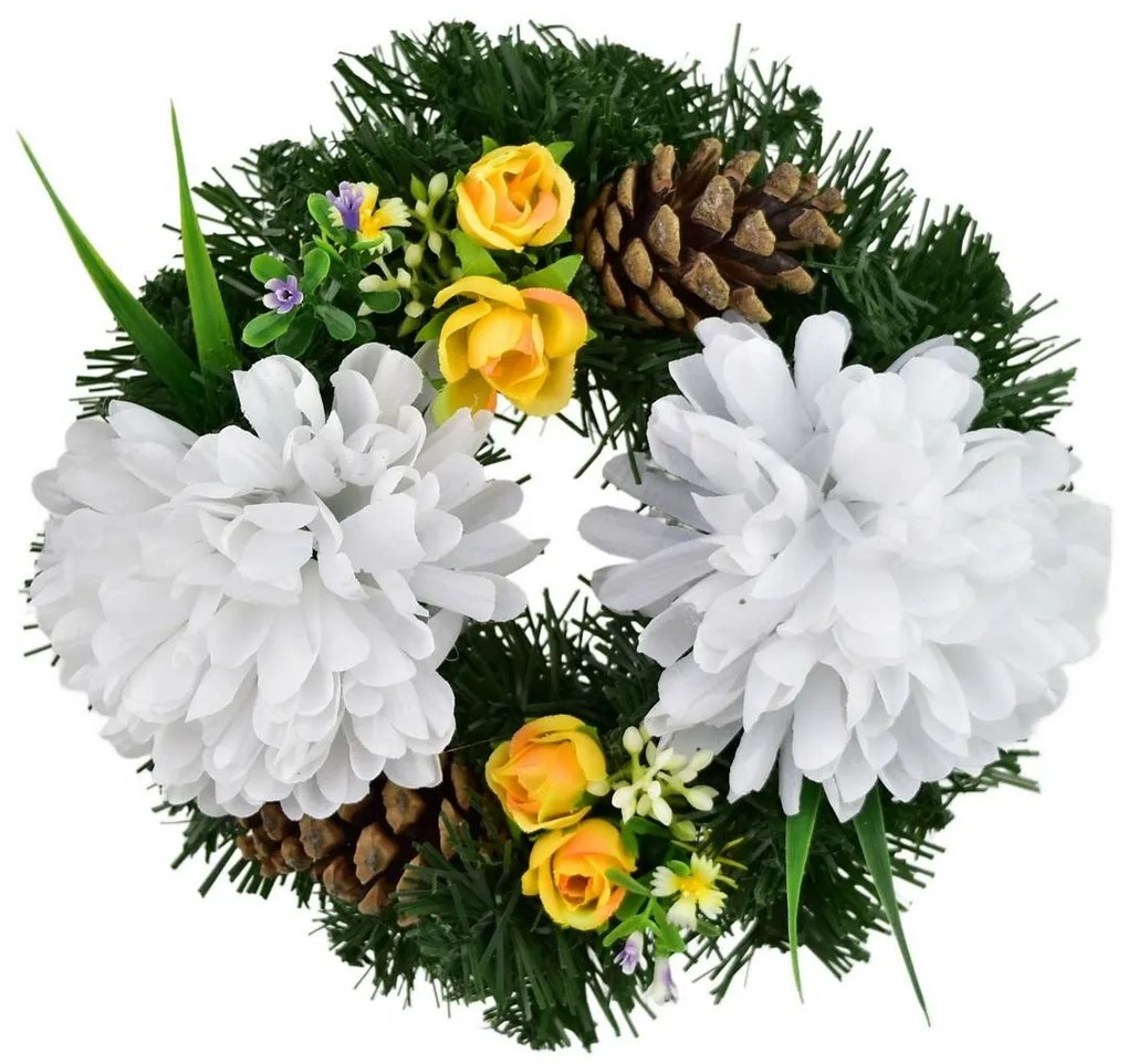 Coroană funerară Crizanteme albe, 20 cm