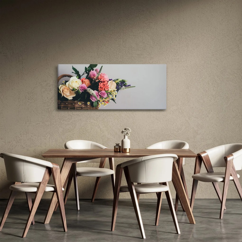 Tablou cu coș și flori (120x50 cm)