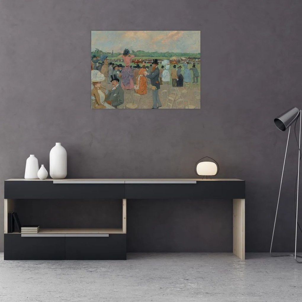 Tablou pe sticlă - Jean-Louis Forain, The Races at Longchamp, reproducere (70x50 cm)