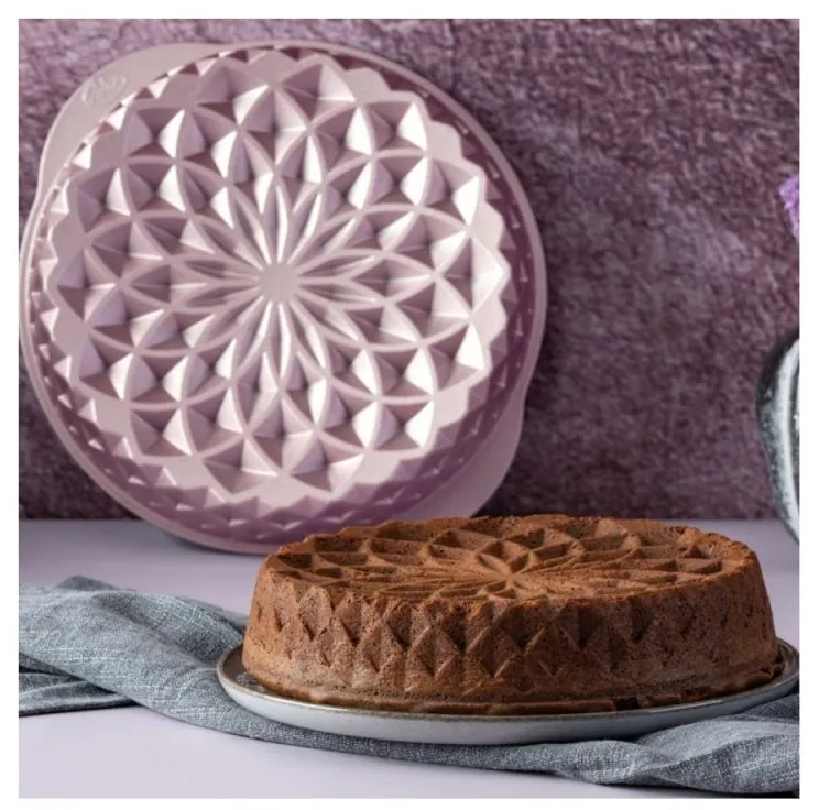 Tava de copt Dr.Oetker Mandala 2557, 26 cm, Rotunda, Aluminiu turnat, Roz auriu