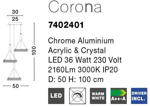 Lustra cu 3 pendule LED design modern Corona NVL-7402401