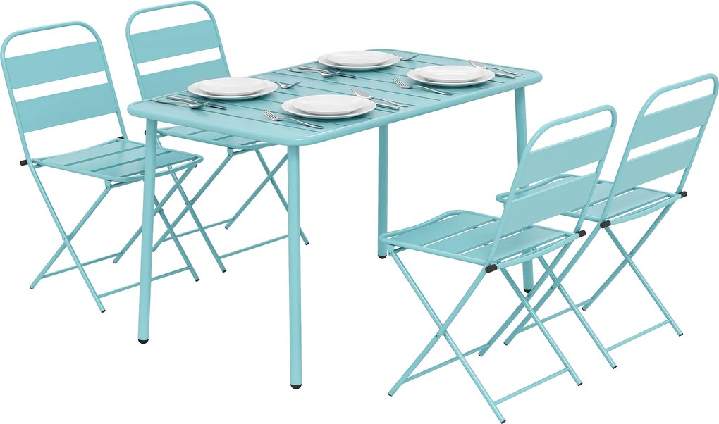 Outsunny Set de masă pentru exterior 5 piese, set de grădină pentru 4 persoane cu blat cu șipci și scaune pliante, Verde deschis | Aosom Romania