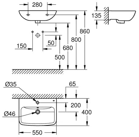 GROHE 39949000 - Lavoar START EDGE 550 × 400 mm ceramică/albă