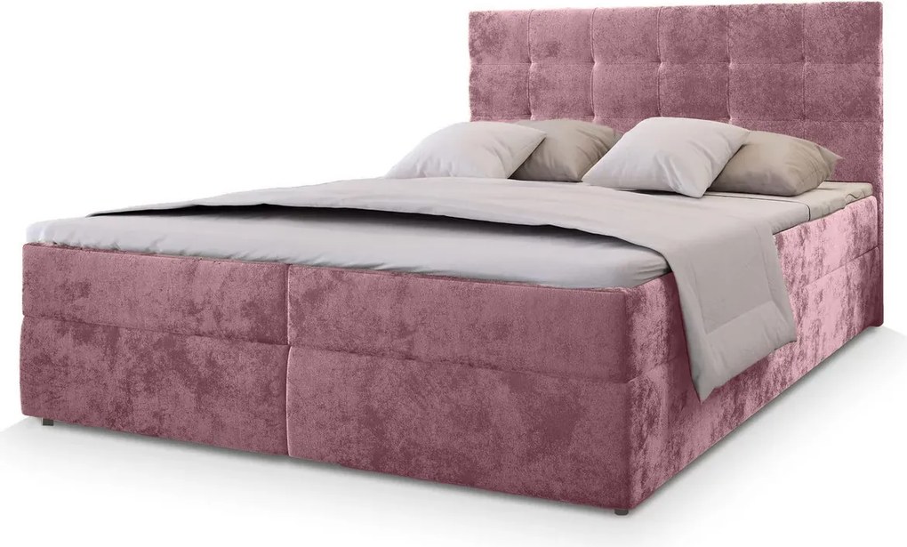 Pat tapitat boxspring GLORIEN VELVET 160x200 cm roz Saltea: Saltea cu arcuri Bonell