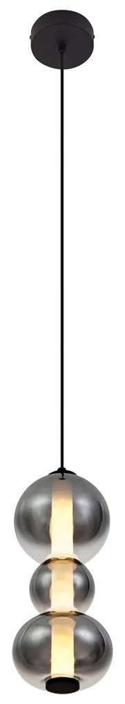 Lampă suspendată Art Deco neagră cu sticlă fumurie și transparentă 3 lumini incl. LED - Lizzy