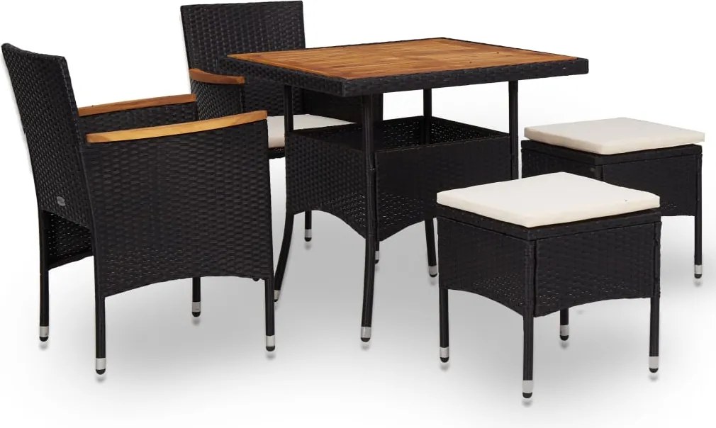 vidaXL Set mobilier de exterior 5 piese, negru, poliratan, lemn acacia