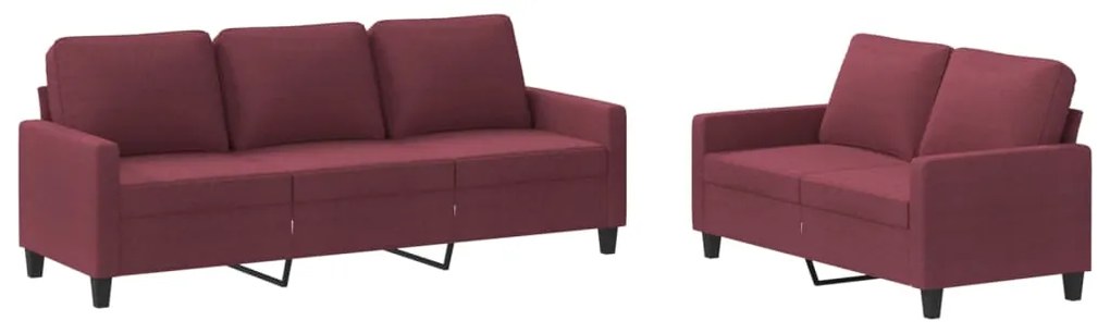 3201466 vidaXL Set canapea cu perne, 2 piese, roșu vin, material textil