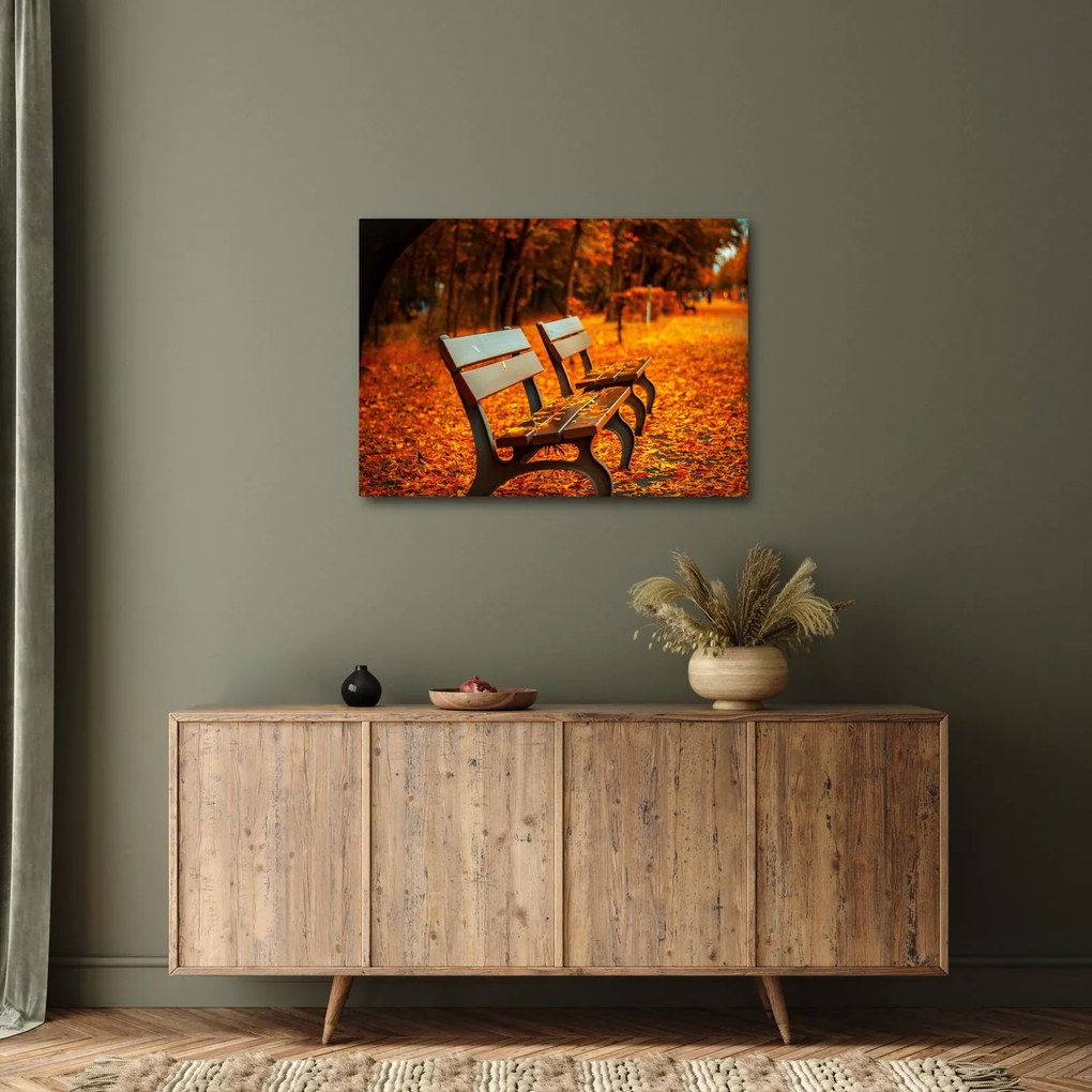 Tablou cu banca toamna (70x50 cm)