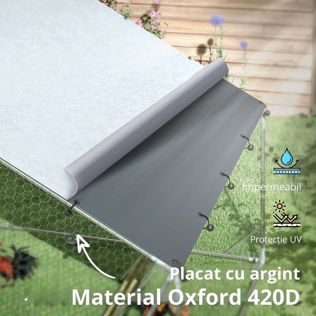 PawHut Coteț pentru găini, țarc exterior pentru găini, cu prelată rezistentă la UV, plasă din oțel, distribuitor de hrană, pentru 12-18 găini | Aosom Romania