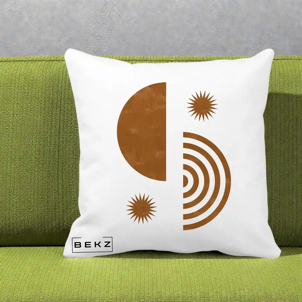 Perna Decorativa Boho Sun si Spirala, 40x40 cm, Alba Mata, Husa Detasabila, Perna Inclusa, BEKZ®