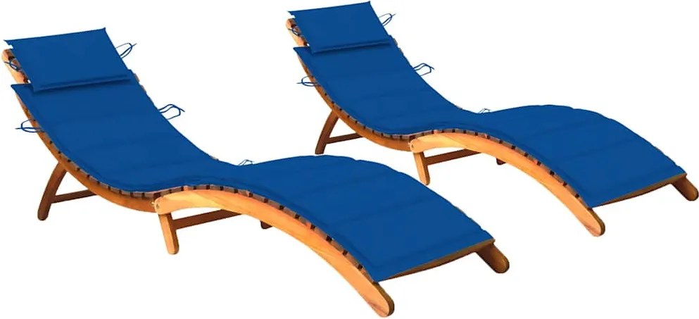 vidaXL Șezlonguri cu perne, 2 buc., lemn masiv de acacia