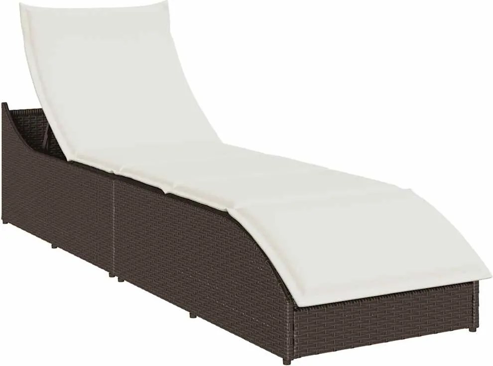 vidaXL Sezlong pliabil cu pernă și depozitare din polirattan maro