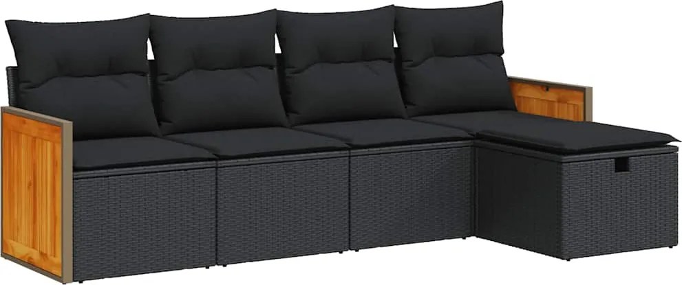 vidaXL Set mobilier de grădină cu perne, 5 piese, negru, poliratan