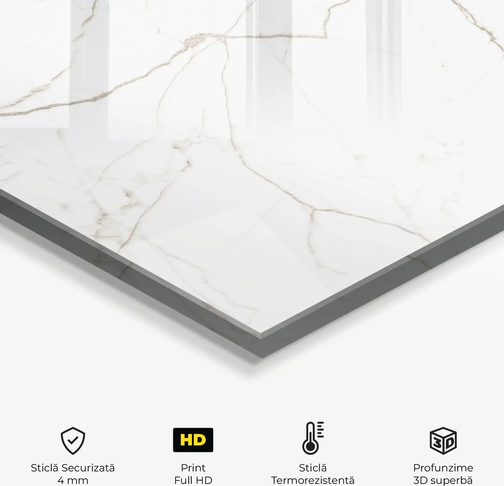 Panou Sticla Bucatarie, 30x40cm, Protectie aragaz, Antistropi, Termorezistent, Abstracte, Marble, White Brown Lines Marble