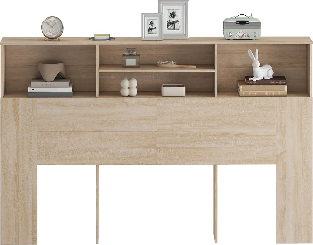 HOMCOM Tăblie independentă cu spații de depozitare, accesoriu de pat 4 compartimente deschise, 160 x 20,2 x 108,2 cm, lemn natural | Aosom Romania