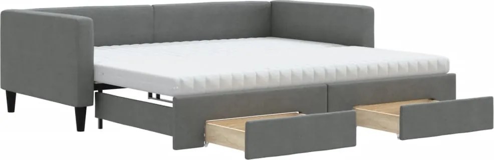 vidaXL Pat de zi cu extensie și sertare, gri închis, 100x200 cm textil