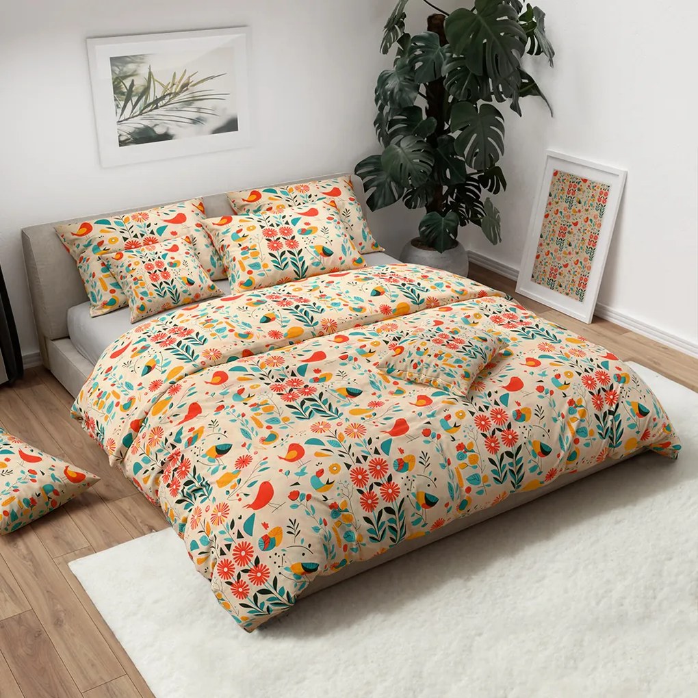 Lenjerie de pat din bumbac RETRO BIRD colorata Dimensiune lenjerie de pat: 2 buc 70 x 90 cm | 200 x 220 cm