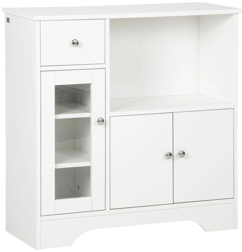 HOMCOM Bufet de bucătărie modern cu ușă din sticlă, sertar, spațiu mare și rafturi reglabile 80 x 30 x 82 cm alb | Aosom Romania