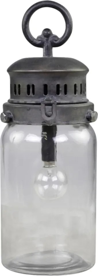 Felinar negru, din sticla, cu baterii, E12, H30cm. French Stable