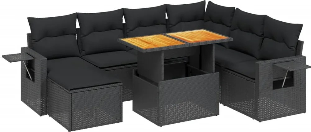 vidaXL Set mobilier de grădină cu perne, 8 piese, negru, poliratan