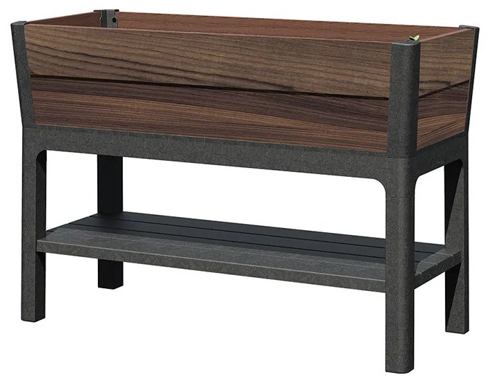 Cutie decorativă de grădină din plastic, cu raft inferior, 110 l, lemn de nuc