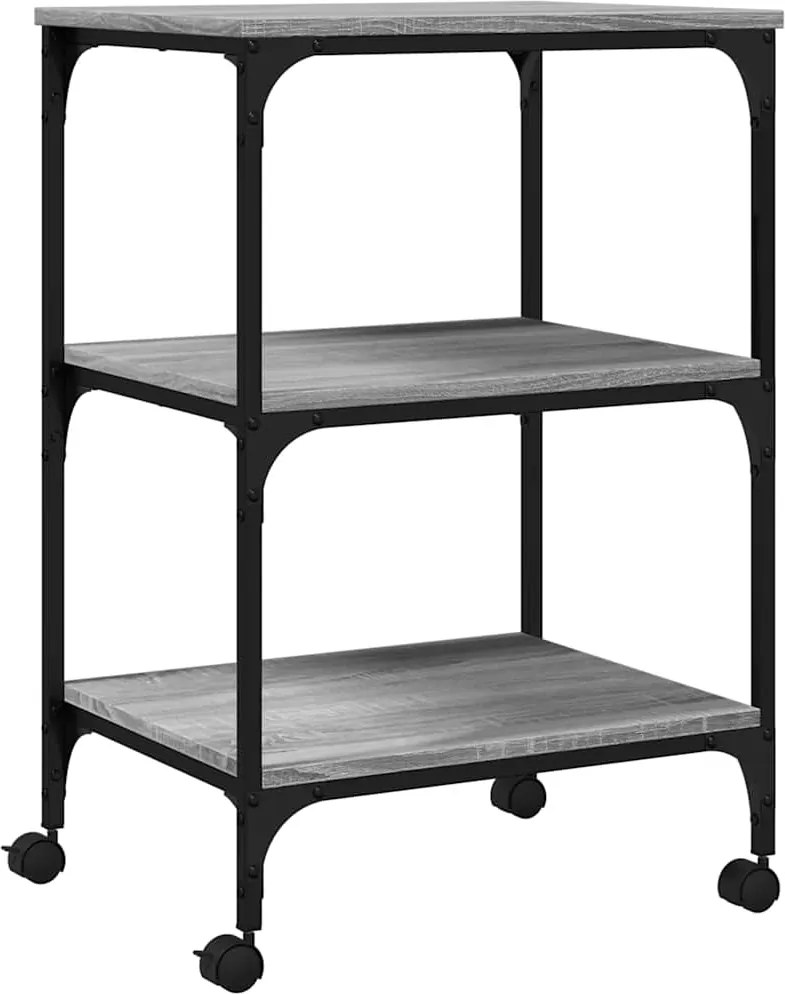 vidaXL Suport imprimantă, 3 niveluri, gri sonoma, 50x41x75 cm, lemn