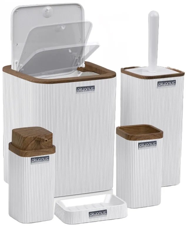 Set de baie Freehome OKY-461-3-B, 5 piese, Lemn/ Duna alba