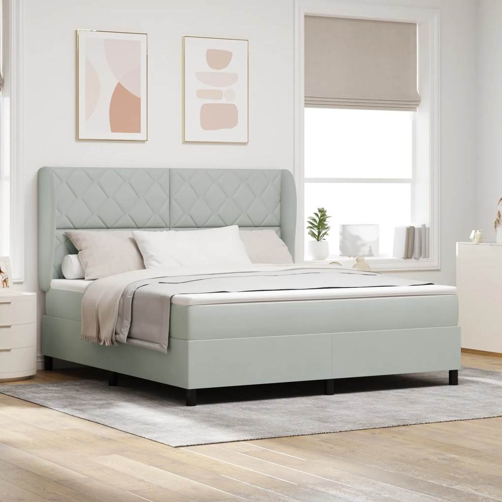 vidaXL Pat cu arcuri cu saltea Gri deschis 180 x 200 cm Catifea