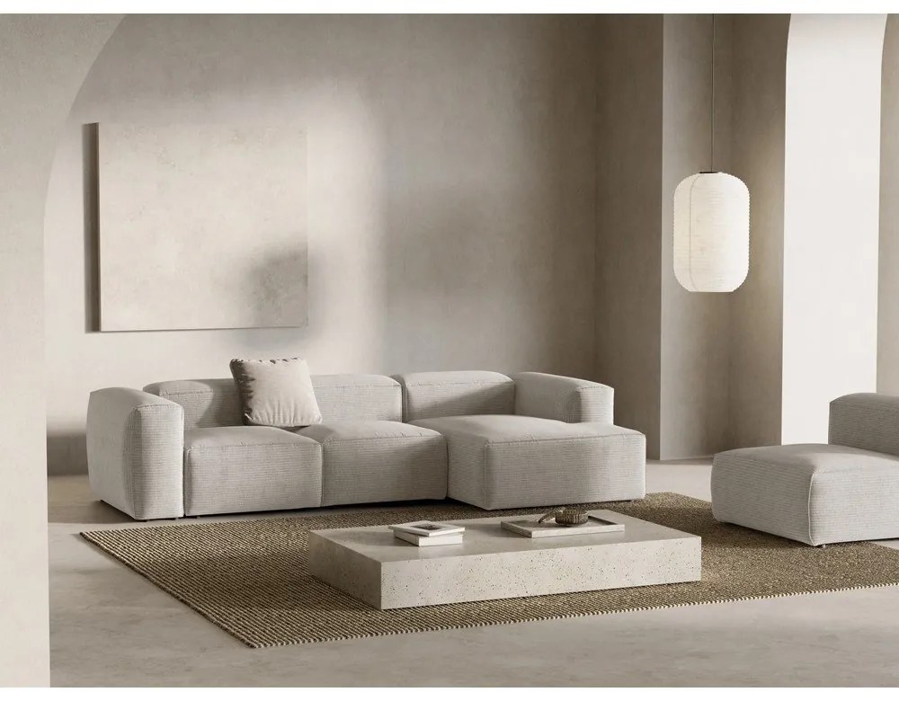 Colțar bej cu tapițerie din catifea reiată (cu colț pe partea dreaptă/cu șezlong) Bergamo – Cosmopolitan Design