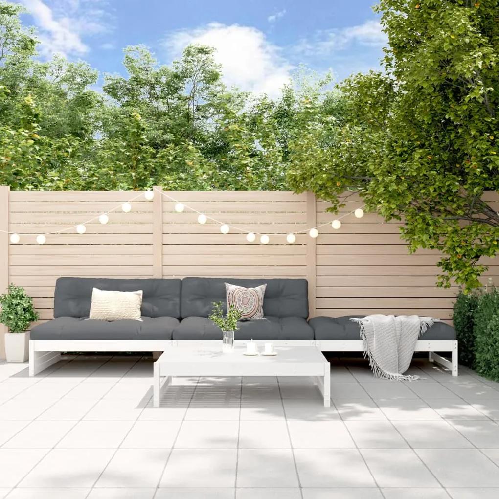 3186628 vidaXL Set mobilier relaxare de grădină, 4 piese, alb, lemn masiv pin