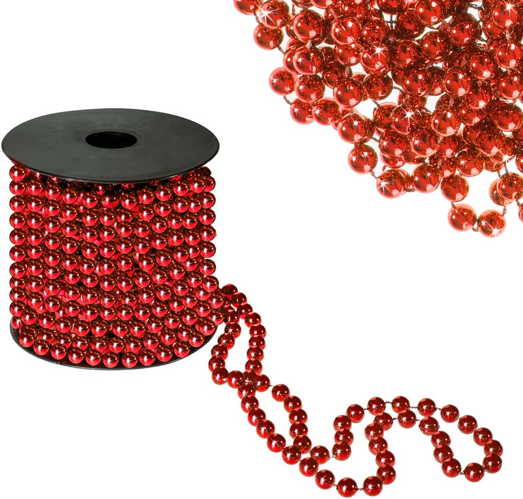 Sirag margele decorative de Craciun, pentru brad, 8mm x 10m, rosu