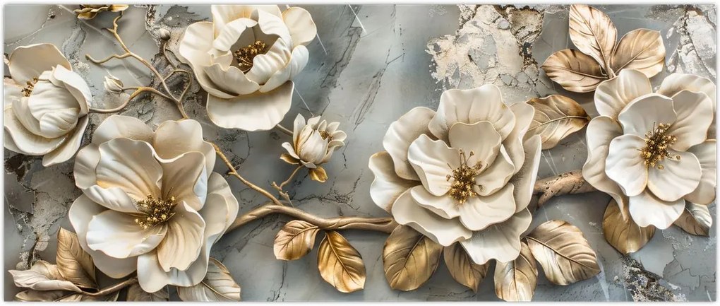 Tablou - Marmură de fundal cu flori (120x50 cm)