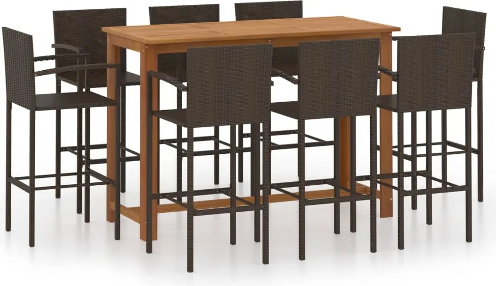 vidaXL Set mobilier bar de grădină, 9 piese, maro