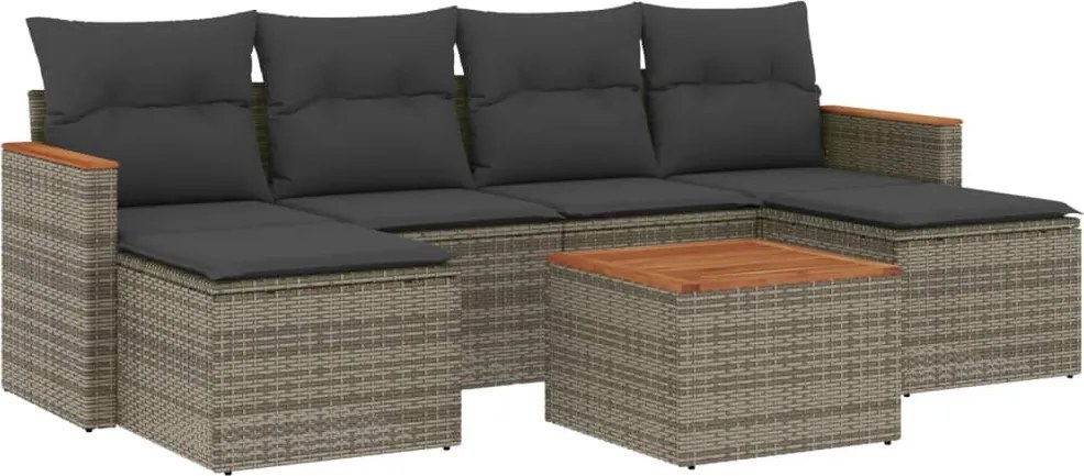 vidaXL Set canapele de grădină, 7 piese, cu perne, gri, poliratan
