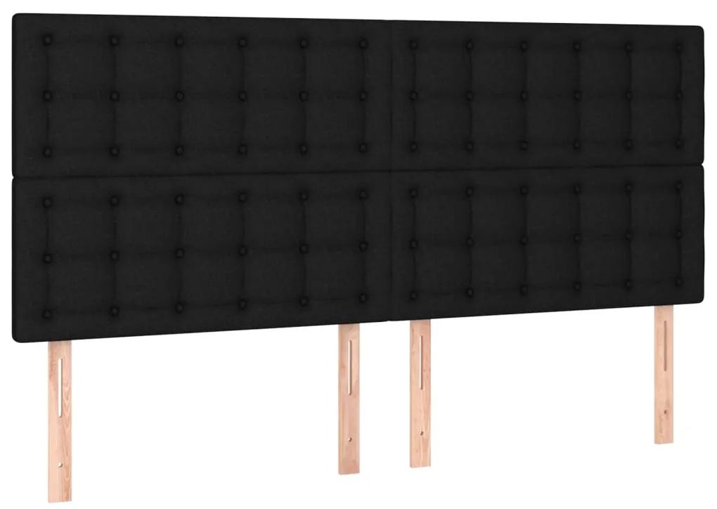 Pat box spring cu saltea, negru, 200x200 cm, textil Negru, 200 x 200 cm, Nasturi de tapiterie