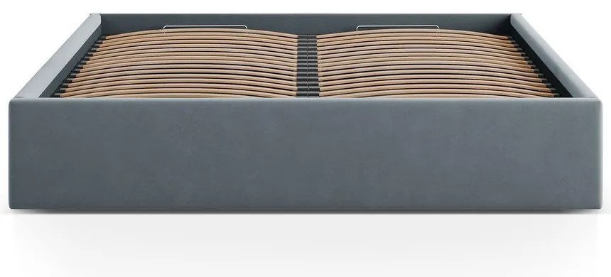 Pat matrimonial albastru deschis tapițat cu spațiu de depozitare/fără tăblie cu somieră 140x200 cm Susan – Micadoni