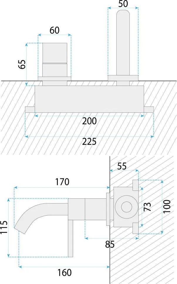 Baterie lavoar incastrata Rea Foster auriu periat