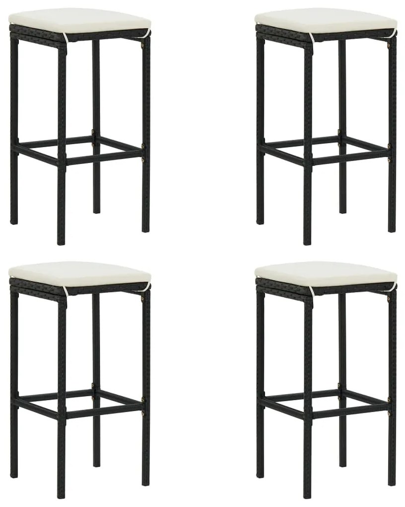 vidaXL Scaune de bar cu perne, 4 buc., negru, poliratan