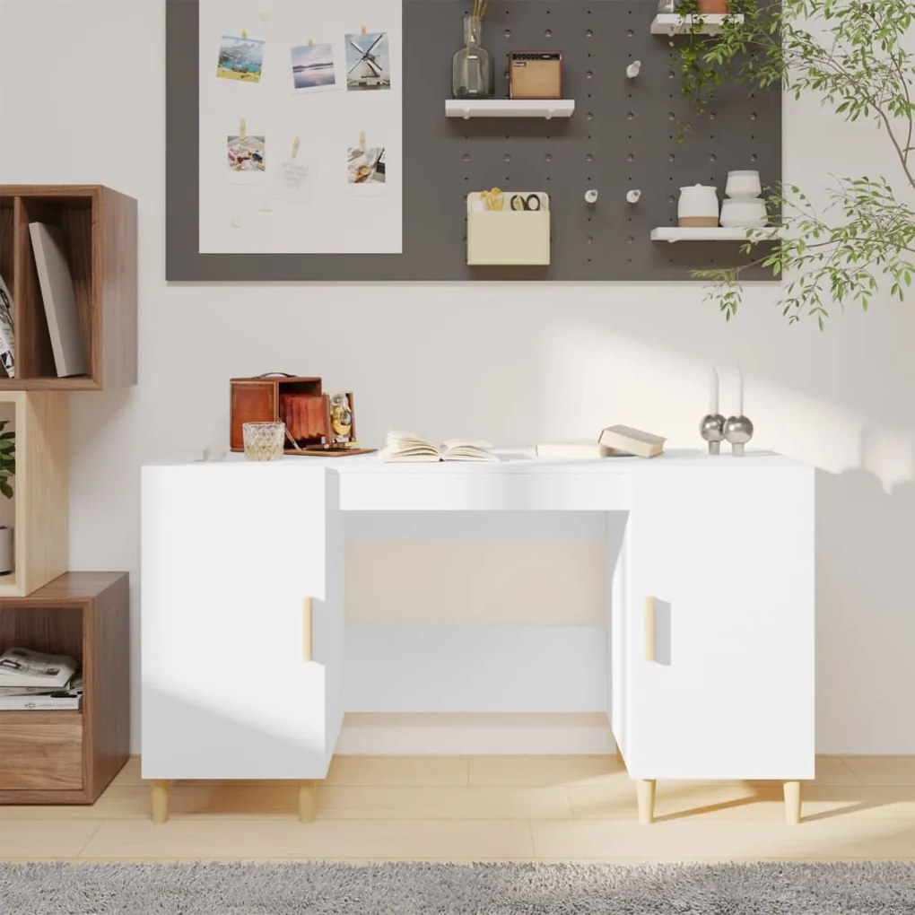 812768 vidaXL Birou, alb extralucios, 140x50x75 cm, lemn compozit