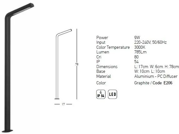 Stalp LED pentru iluminat exterior decorativ IP54 Tred H-78cm