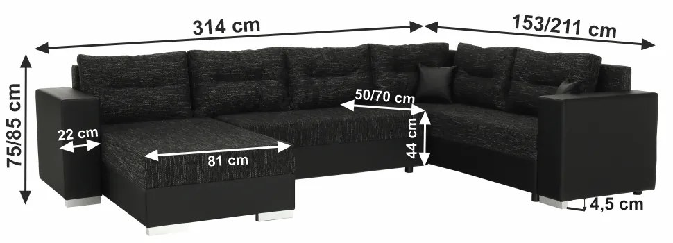 Zondo Colțar în formă de U Stalira (negru). 1016590