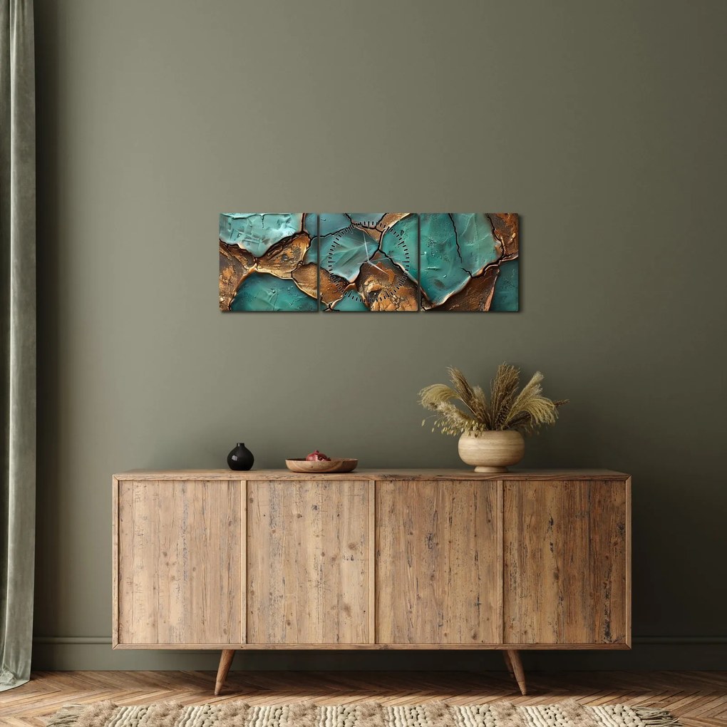 Tablou - Pictură verde-auriu (cu ceas) (90x30 cm)