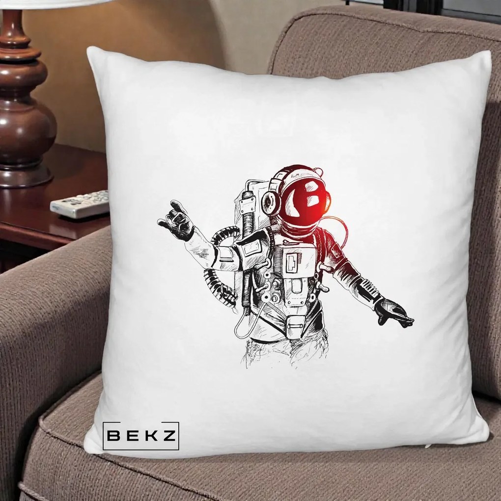 Perna Decorativa Astronaut Rock Sketching, 40x40 cm, Alb Pufos, Husa Detasabila, Perna Inclusa, BEKZ®