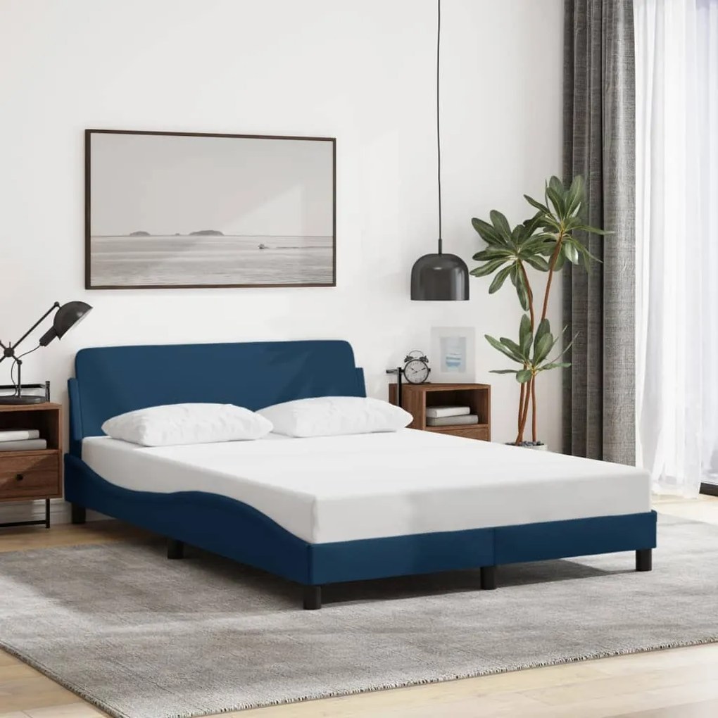 vidaXL Cadru de pat cu tăblie fără saltea, albastru, 120x200cm, textil