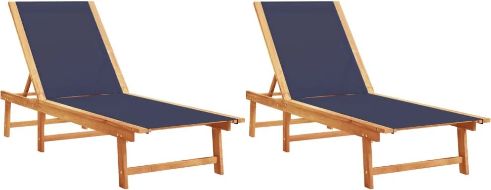 vidaXL Șezlonguri, 2 buc., albastru, lemn masiv acacia și textilenă