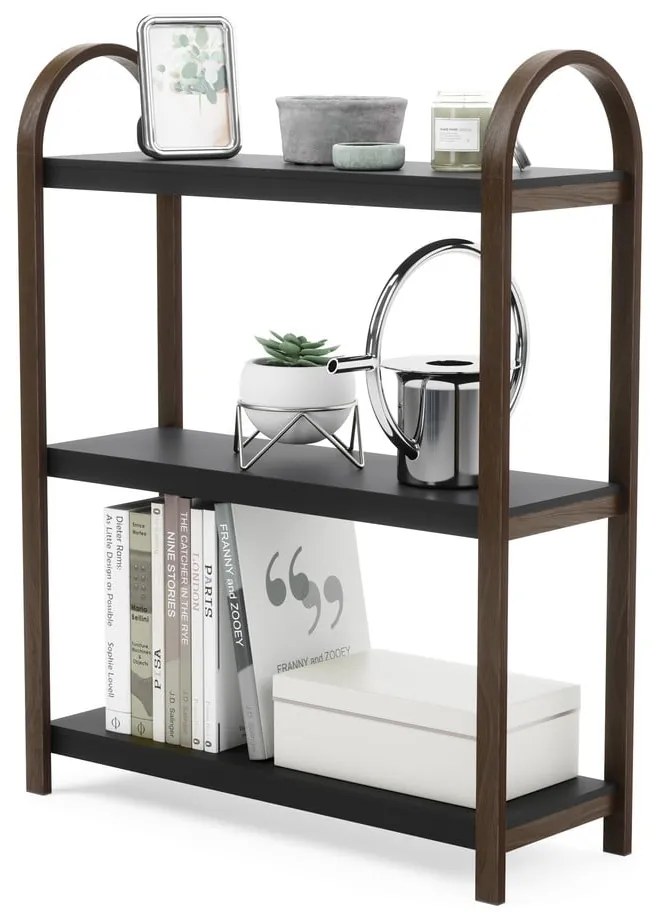 Etajeră neagră/în culoare naturală cu aspect de lemn de nuc 72x90 cm Bellwood – Umbra