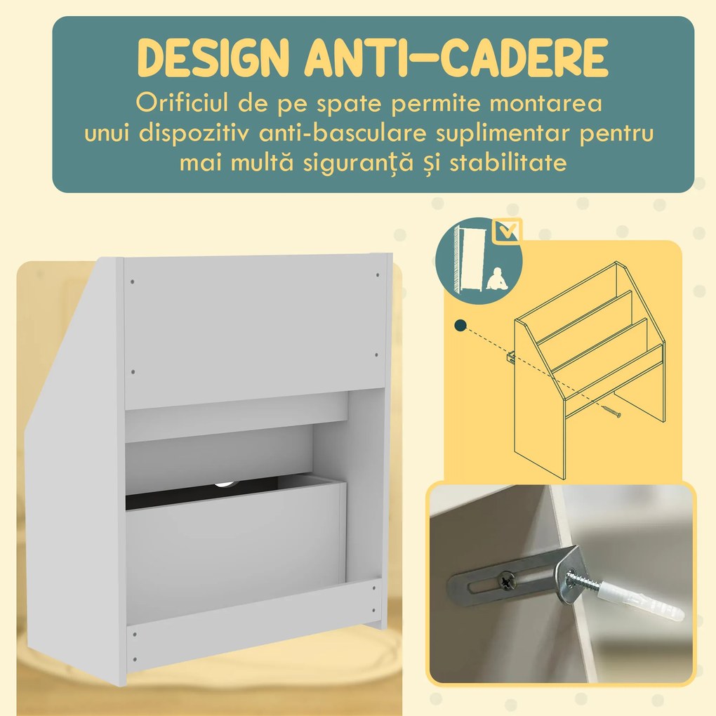 AIYAPLAY Bibliotecă pentru Copii 3-8 Ani cu 3 Rafturi și Sertar Inferior, din MDF, 62.5x30x70 cm, Gri | Aosom Romania